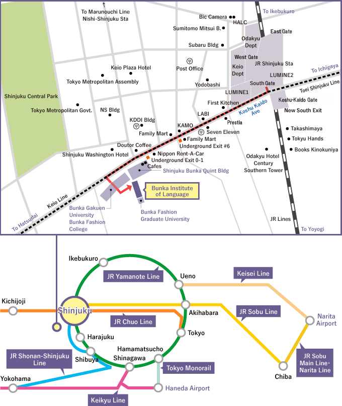 Maps and Directions to Bunka Institute of Language